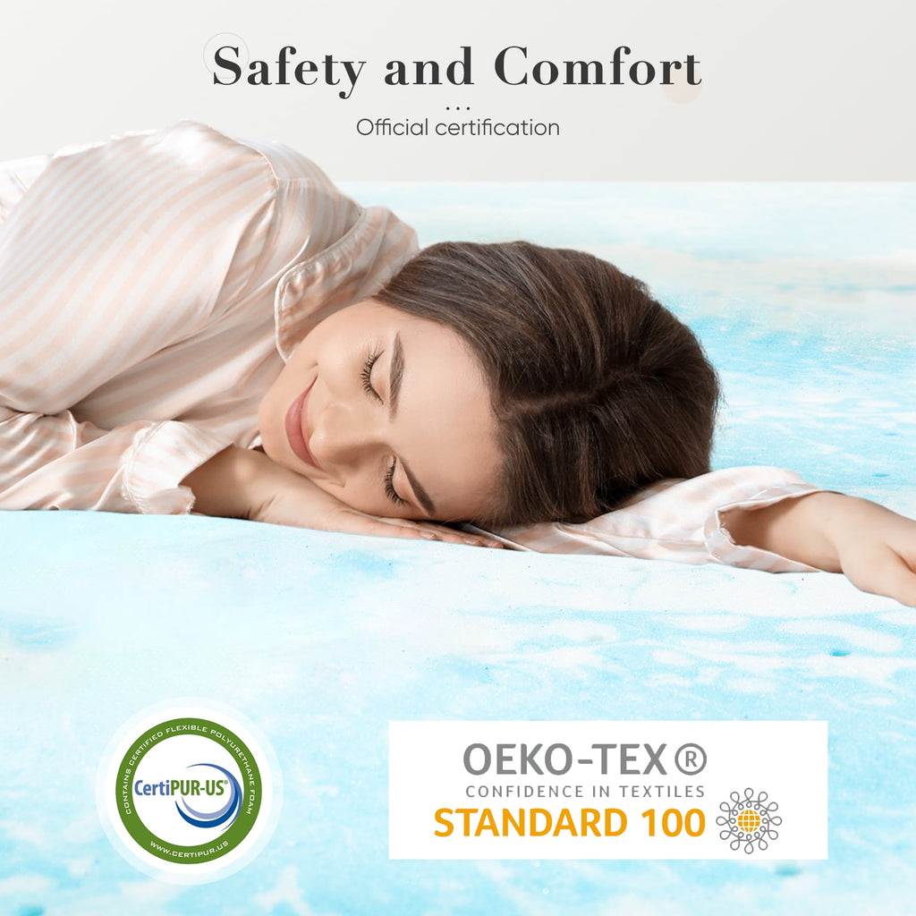 CONCETTA 4 Inch Queen Size Memory Foam Mattress Topper with Cooling Gel, Pressure Relief for Back Pain, Comfort Bed Topper, CertiPUR-US Certified，Blue