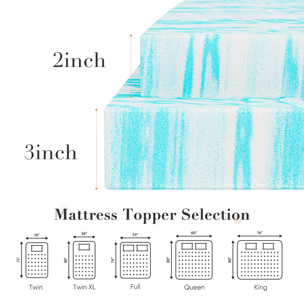 CONCETTA 4 Inch Queen Size Memory Foam Mattress Topper with Cooling Gel, Pressure Relief for Back Pain, Comfort Bed Topper, CertiPUR-US Certified，Blue