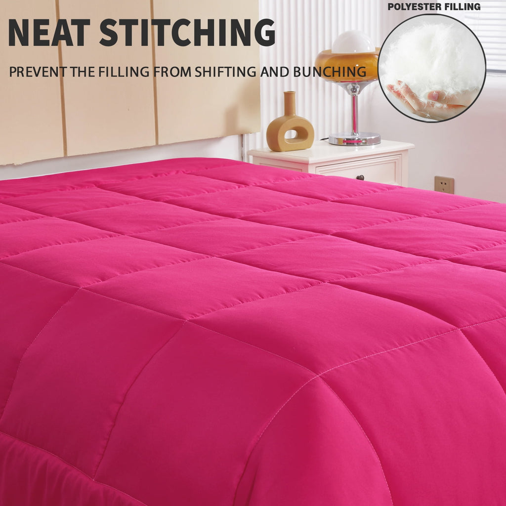 Exclusivo Mezcla Lightweight Reversible 3-Piece Comforter Set All Seasons, Down Alternative Comforter with 2 Pillow Shams, Queen Size, Hot Pink/Blush Pink