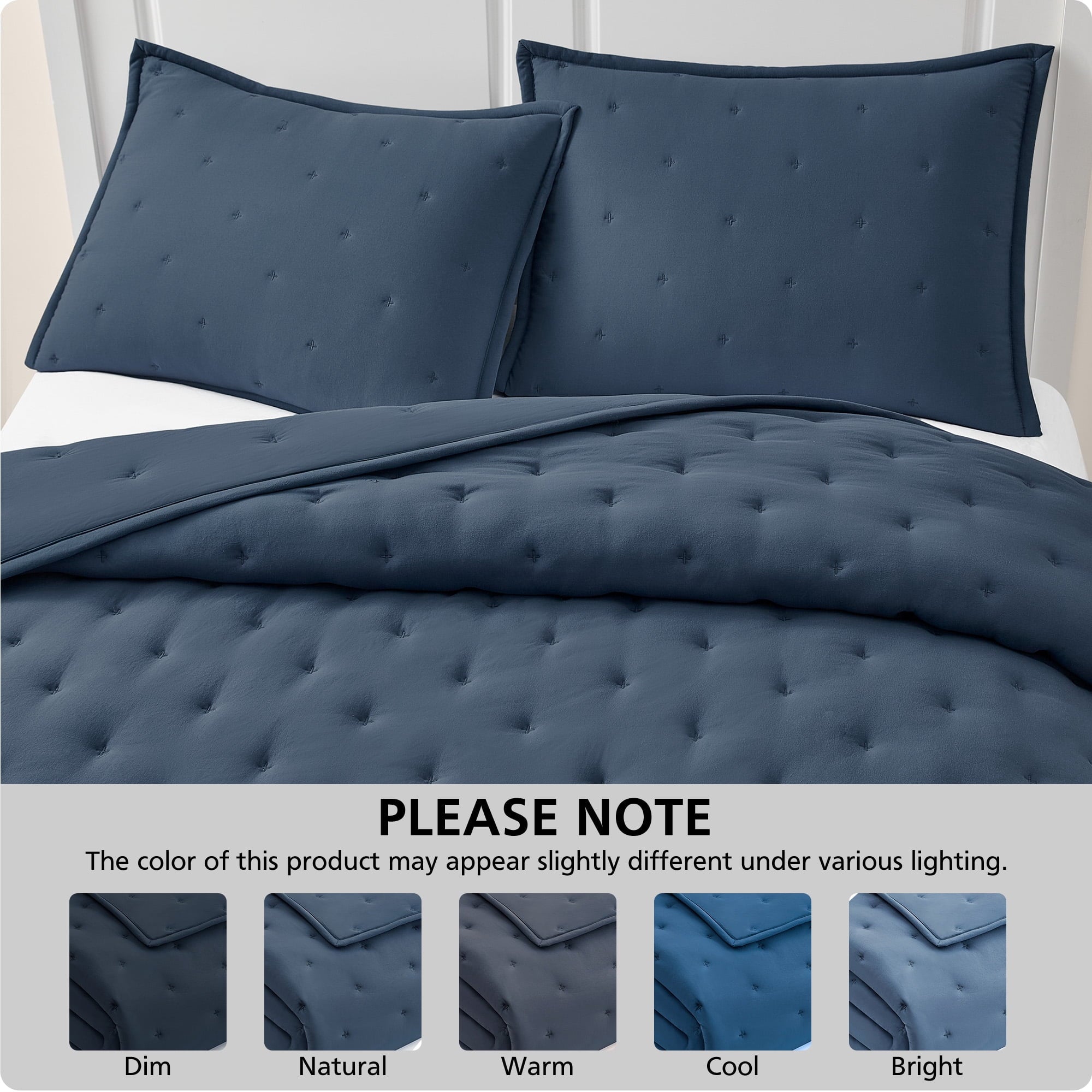 Mainstays Full/Queen Comforter Set, Soft Lightweight & All Season, 3-Piece, Navy Blue