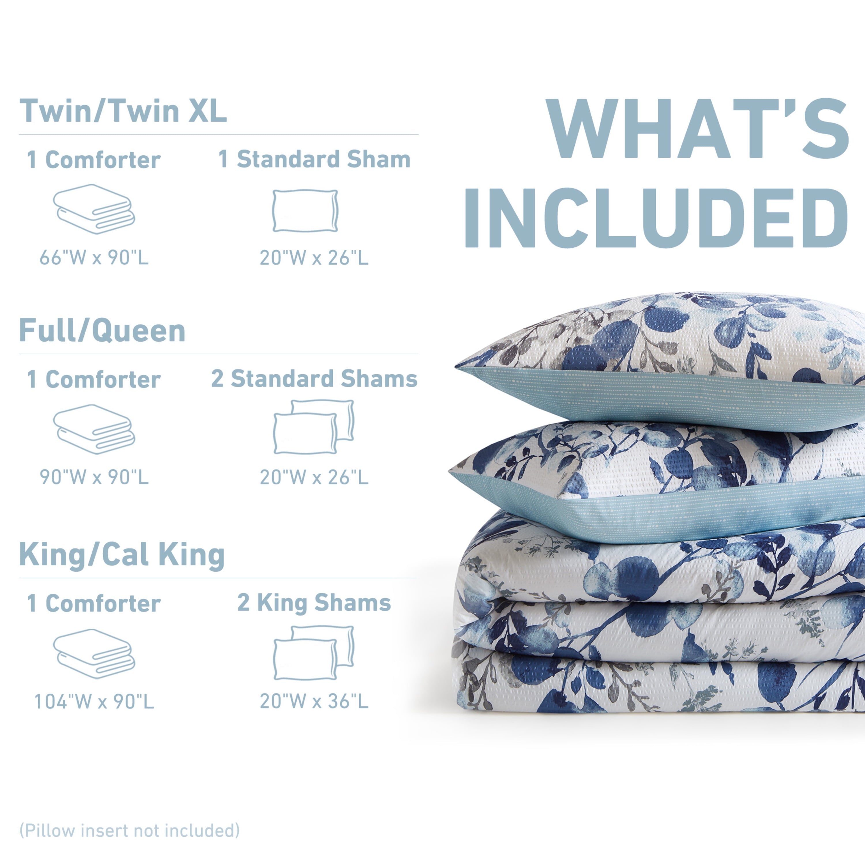 Regency Heights Full/Queen Comforter Sets, Reversible Seersucker Floral Bedding Sets, 3 Piece Lightweight Navy/Blue Botanical Flowers Comforter Bed Set with Pillow Shams
