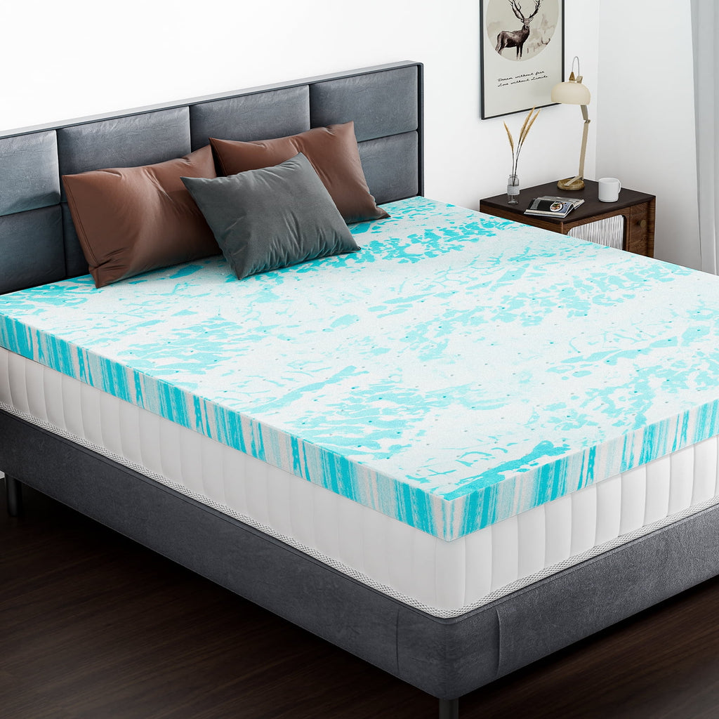 CONCETTA 4 Inch Queen Size Memory Foam Mattress Topper with Cooling Gel, Pressure Relief for Back Pain, Comfort Bed Topper, CertiPUR-US Certified，Blue