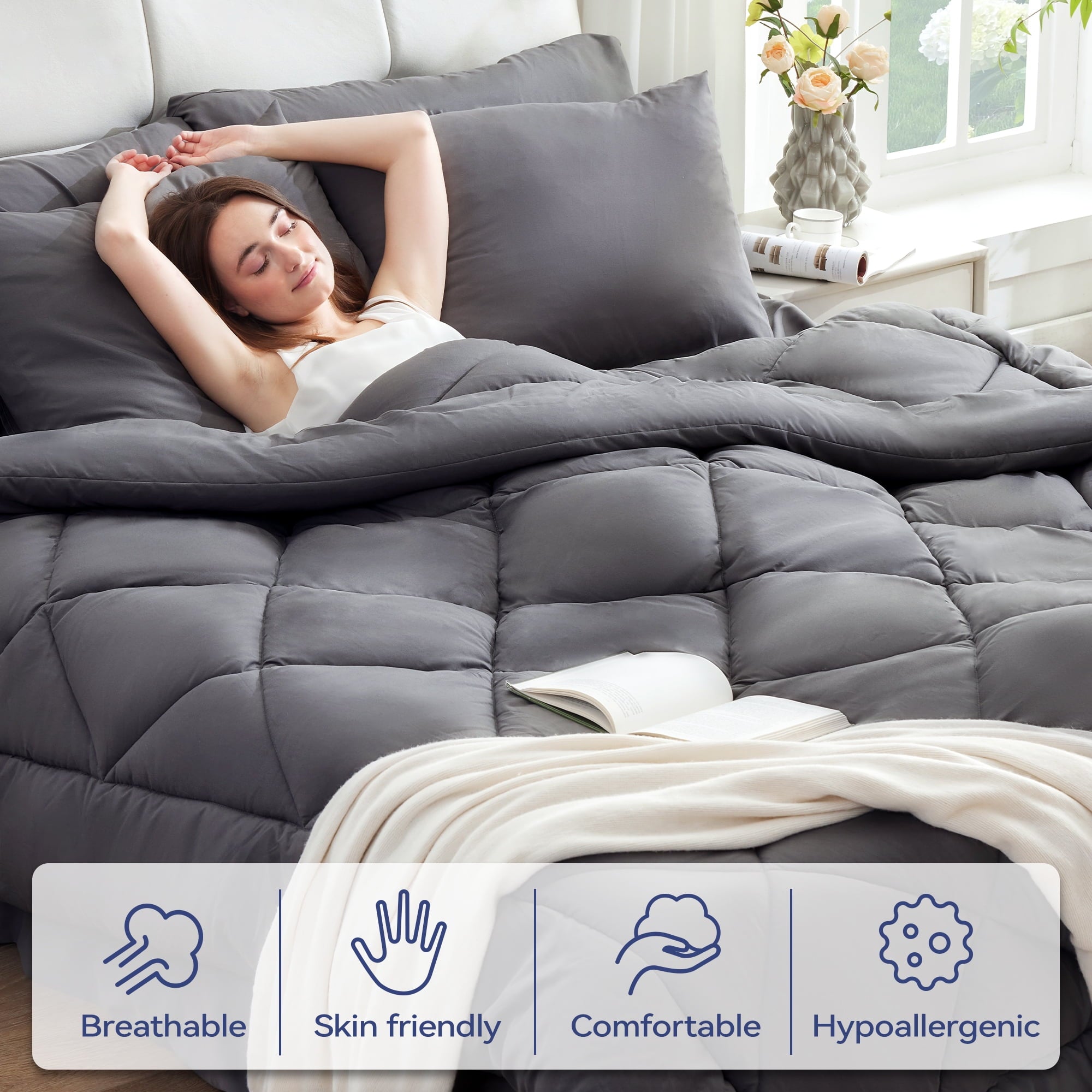 BDEUS Twin Comforter Set 4 Pieces,Comforter Set,Bed in a Bag, Bedding Set with Comforter,Fitted Sheet,Flat Sheet,Pillowcase, All Season