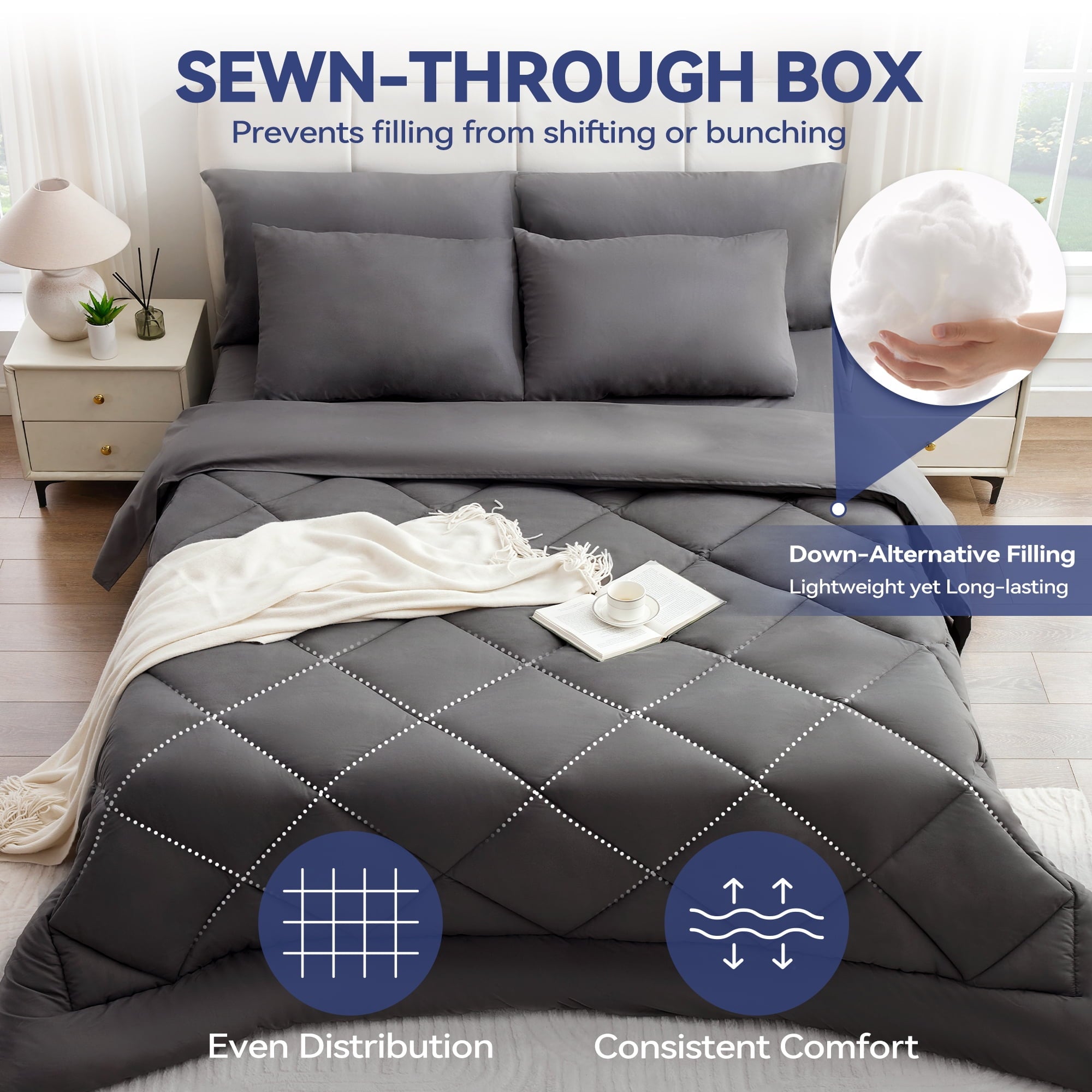 BDEUS Twin Comforter Set 4 Pieces,Comforter Set,Bed in a Bag, Bedding Set with Comforter,Fitted Sheet,Flat Sheet,Pillowcase, All Season