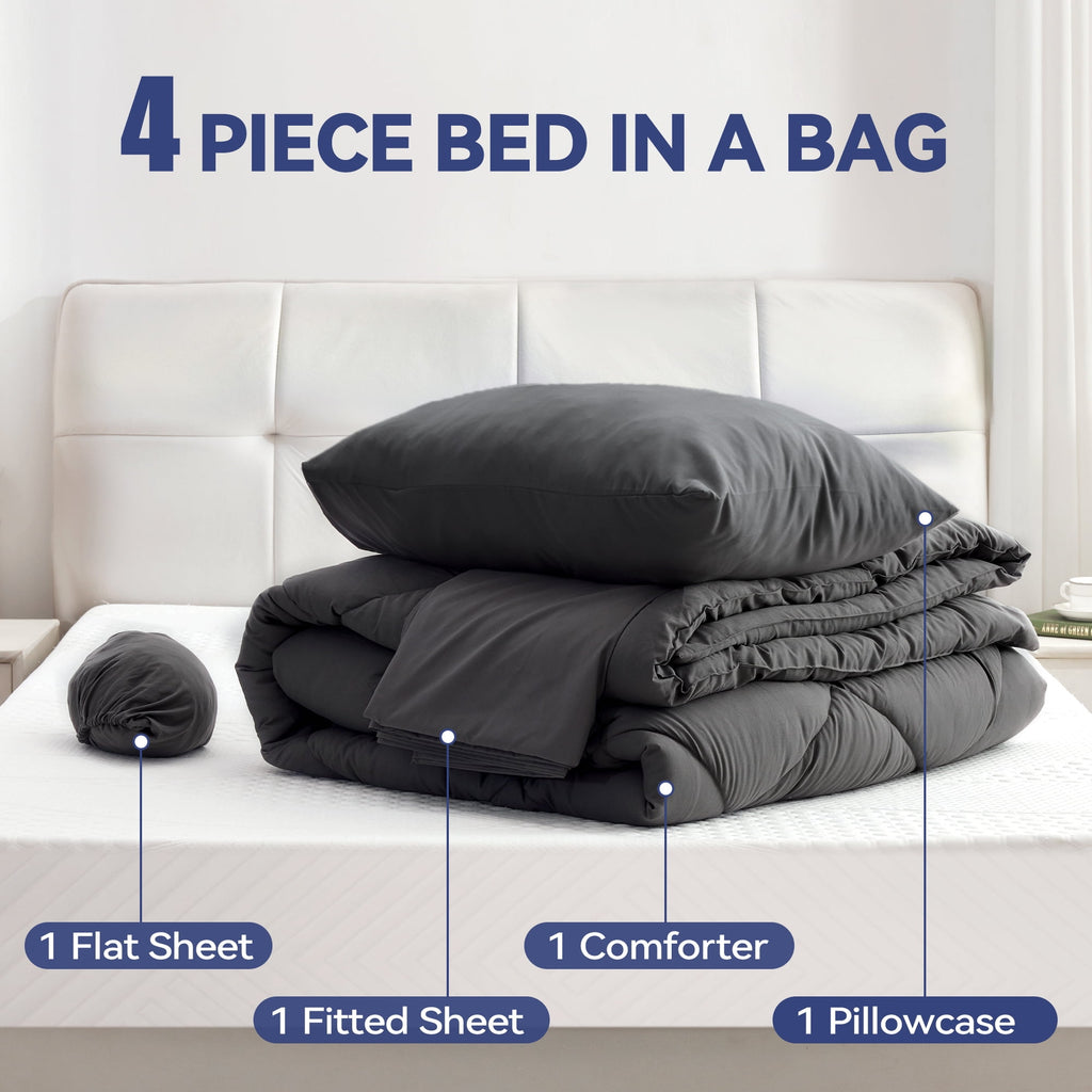 BDEUS Twin Comforter Set 4 Pieces,Comforter Set,Bed in a Bag, Bedding Set with Comforter,Fitted Sheet,Flat Sheet,Pillowcase, All Season