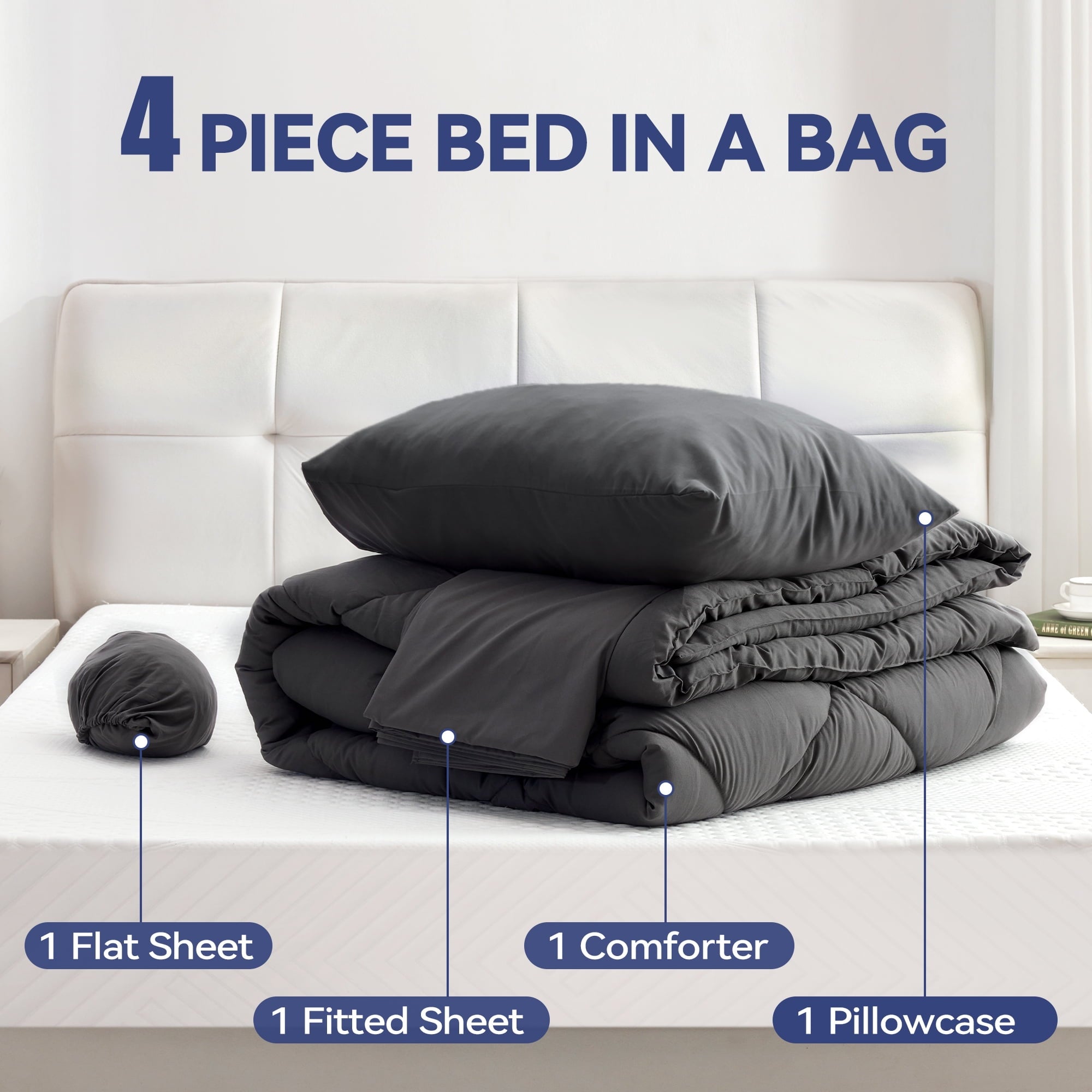 BDEUS Twin Comforter Set 4 Pieces,Comforter Set,Bed in a Bag, Bedding Set with Comforter,Fitted Sheet,Flat Sheet,Pillowcase, All Season
