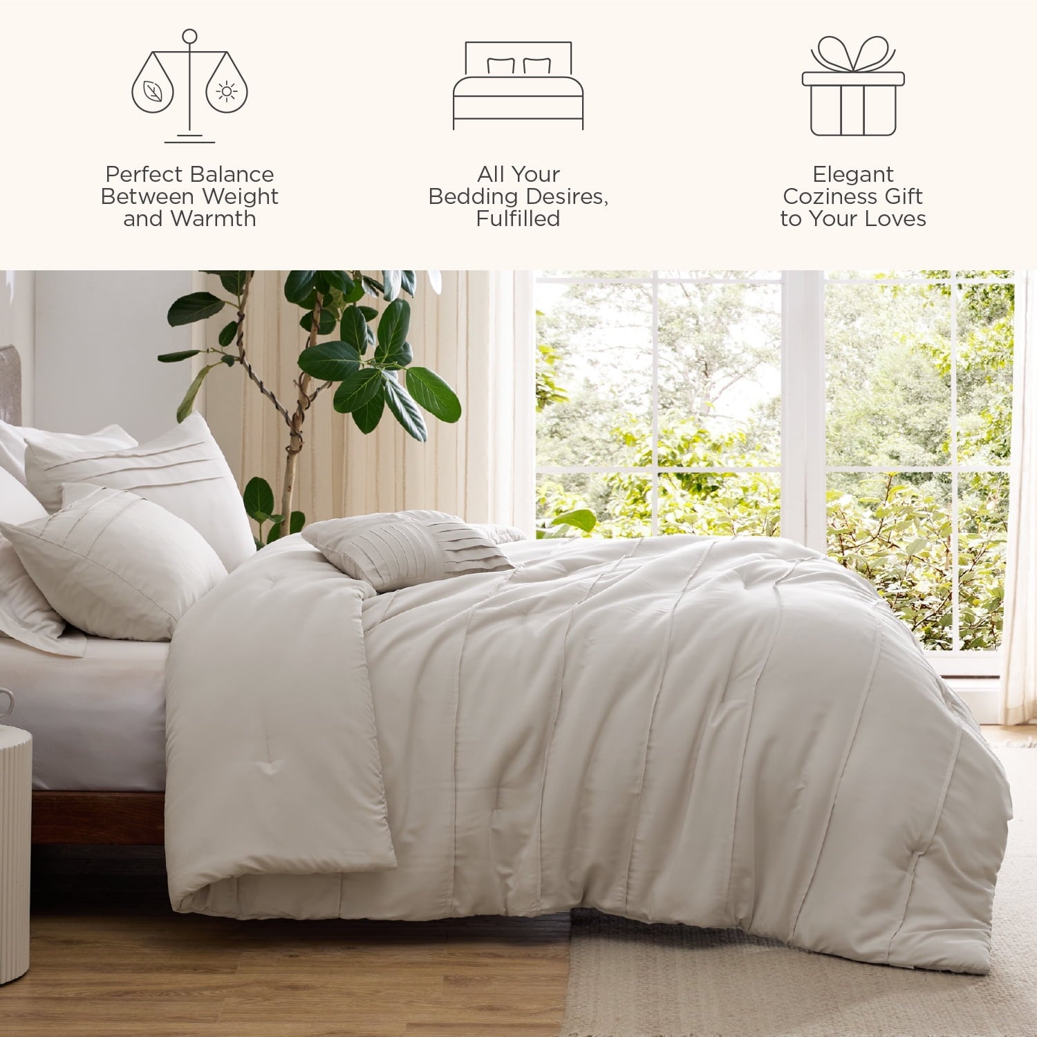 Cozy Comfort Twin Comforter Set, 3 Pieces Soft Pinch Pleat Beige Bedding Set for All Season
