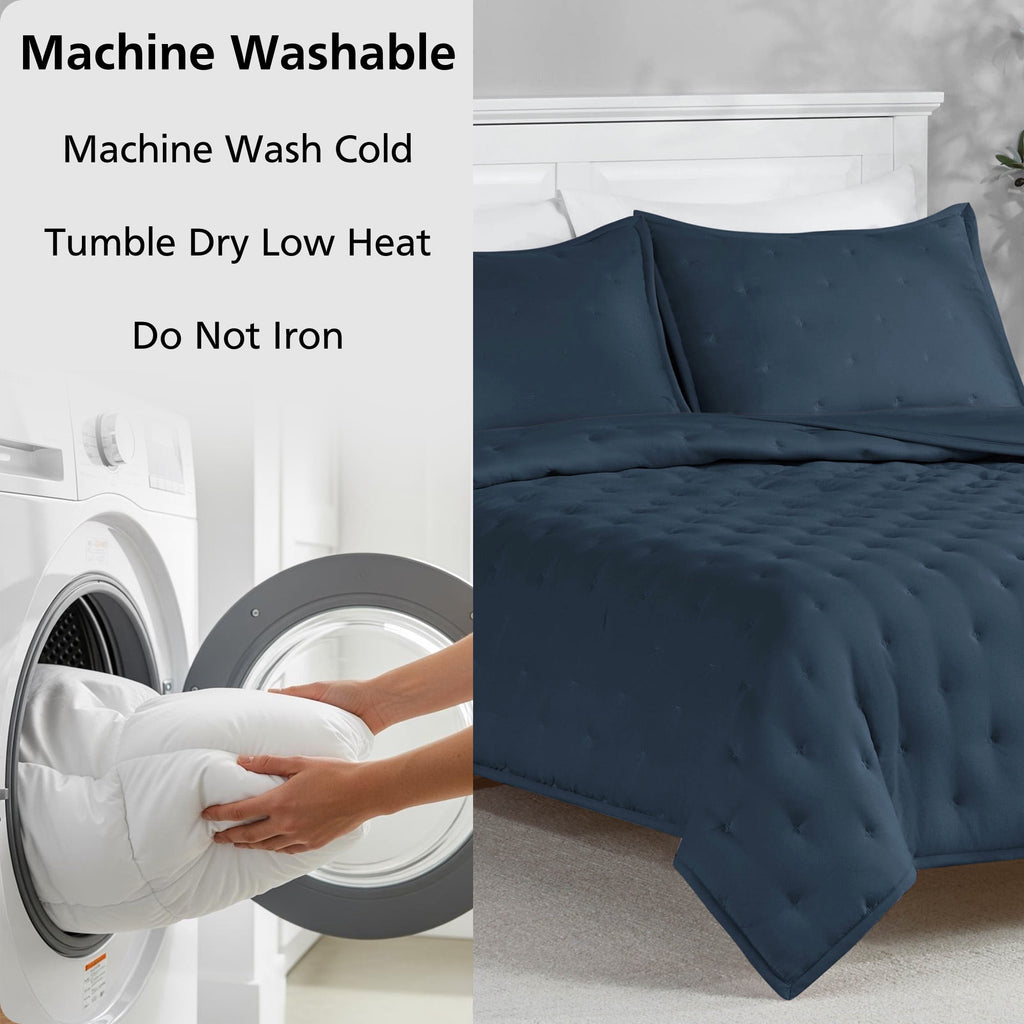 Mainstays Full/Queen Comforter Set, Soft Lightweight & All Season, 3-Piece, Navy Blue