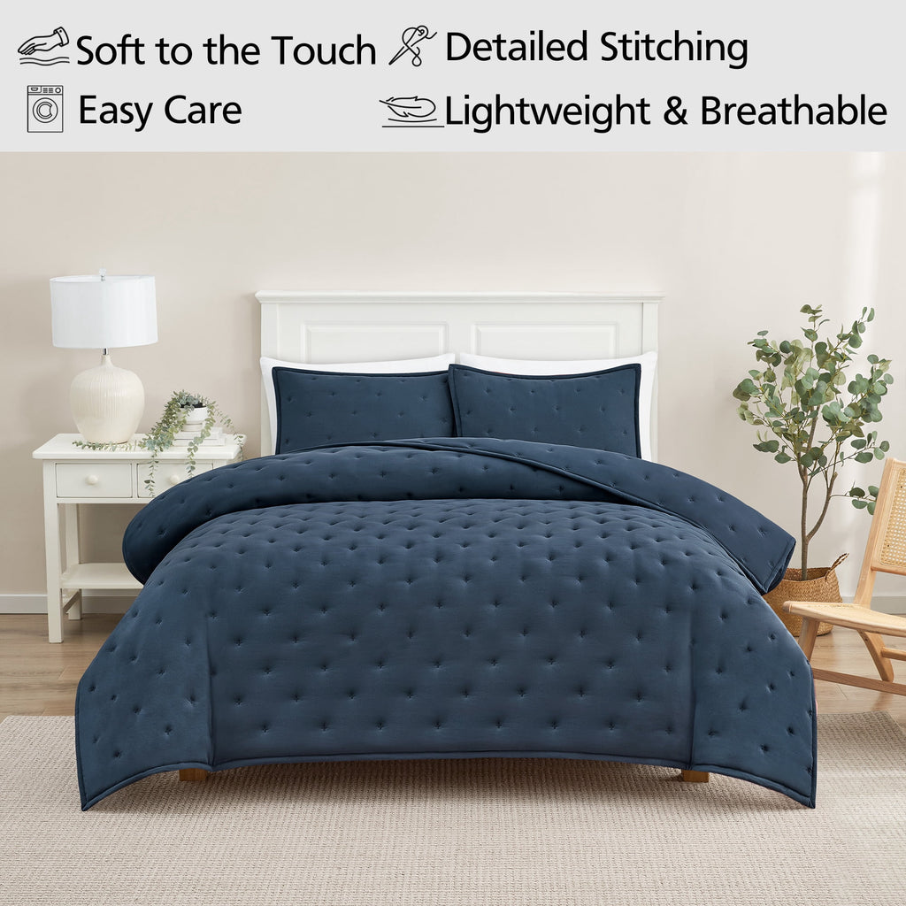 Mainstays Full/Queen Comforter Set, Soft Lightweight & All Season, 3-Piece, Navy Blue