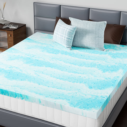 CONCETTA 4 Inch Queen Size Memory Foam Mattress Topper with Cooling Gel, Pressure Relief for Back Pain, Comfort Bed Topper, CertiPUR-US Certified，Blue