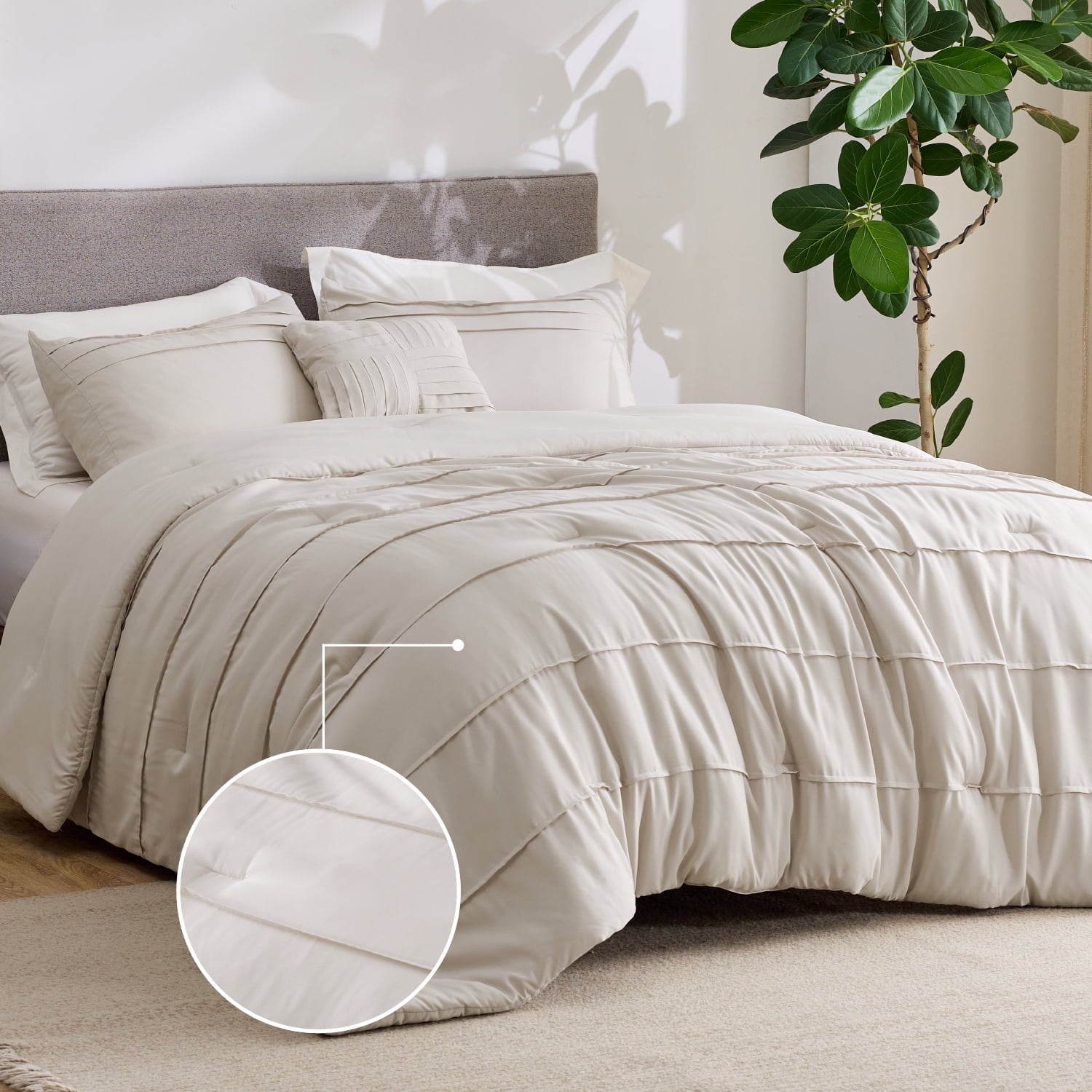 Cozy Comfort Twin Comforter Set, 3 Pieces Soft Pinch Pleat Beige Bedding Set for All Season