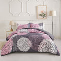 Koniroom Pink and Grey Floral Comforter Set, Botanical Bedding Sets Queen Size with Cute Flowers Printing for Women Teen Girls All Season 3 Pieces Comforters with 2 Pillow Shams (90x90 Inches)