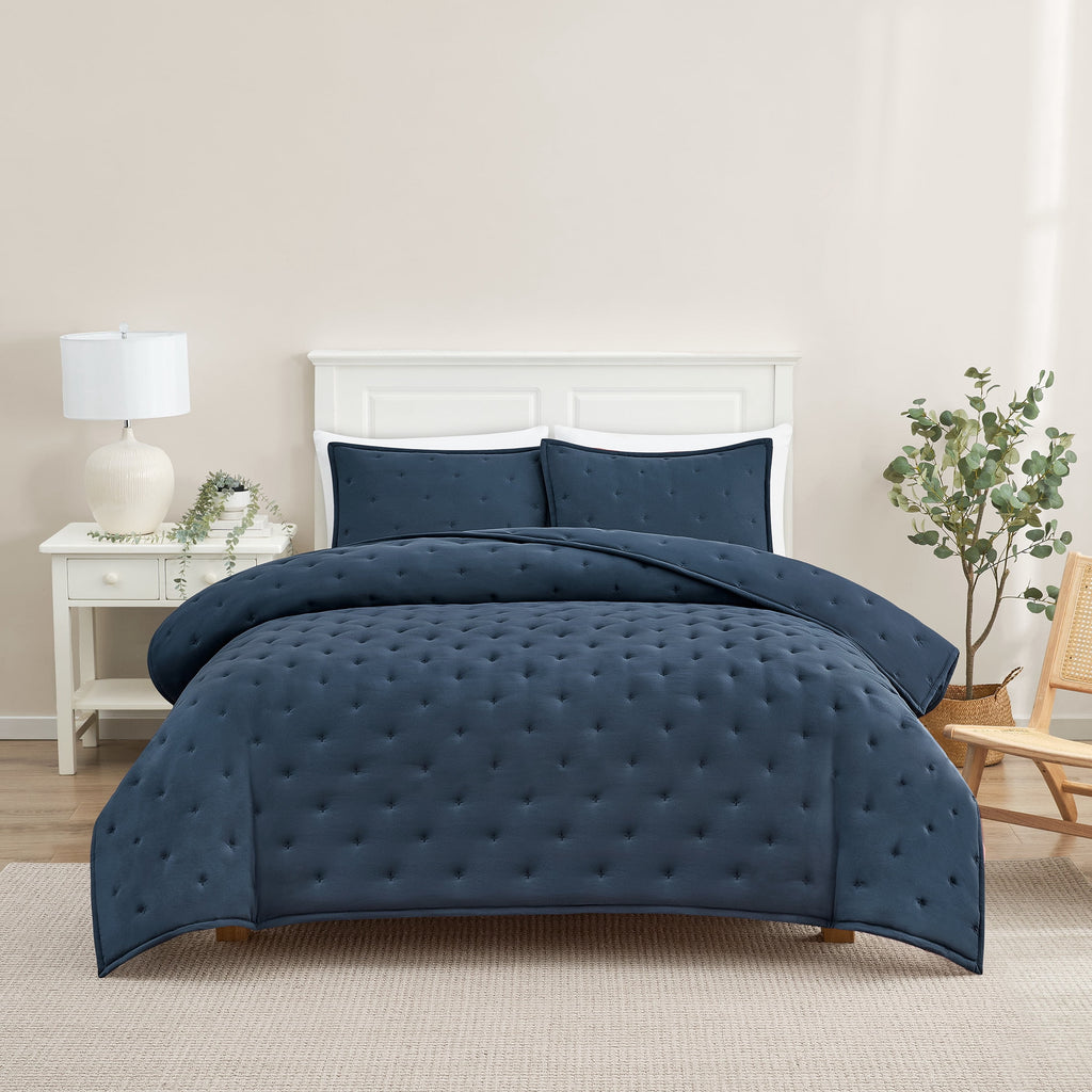 Mainstays Full/Queen Comforter Set, Soft Lightweight & All Season, 3-Piece, Navy Blue