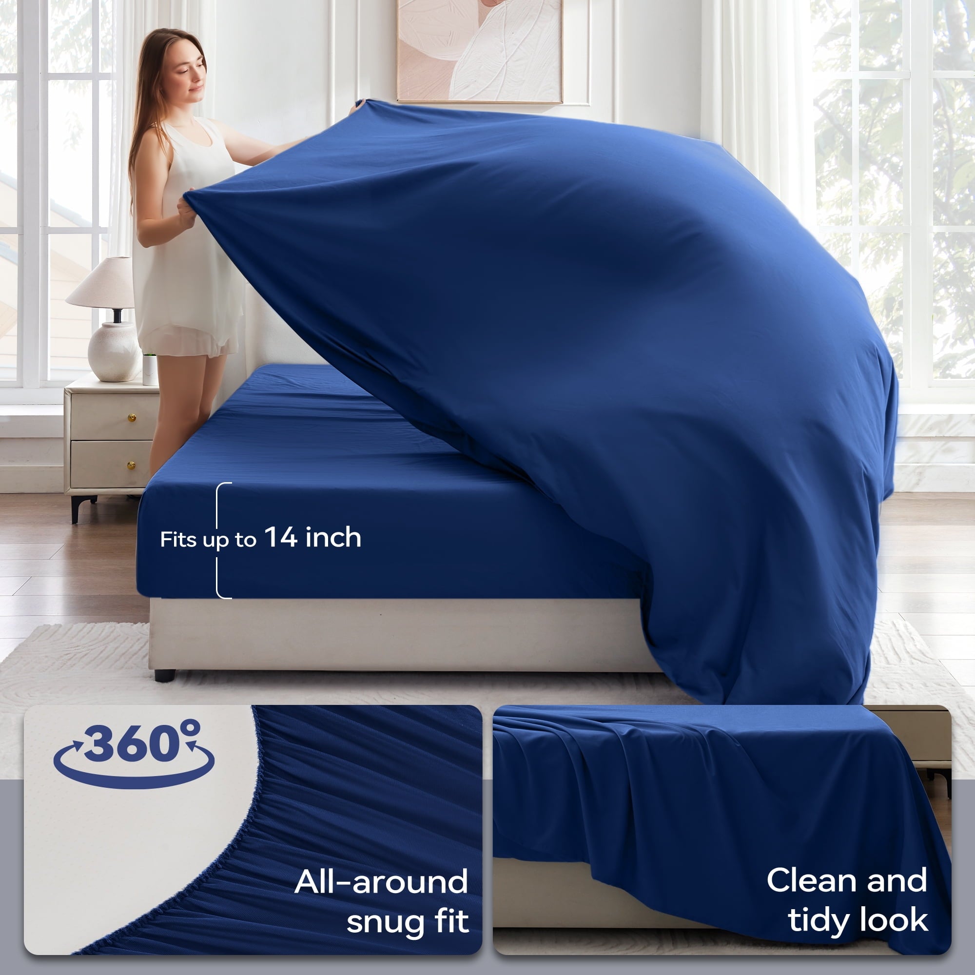 BDEUS 7 Pieces Comforter Set Queen，Bed in A bag，All Seasons Bedding sets with Comforter,Fitted Sheet,Flat Sheet,Pillowcases & Shames，dark blue