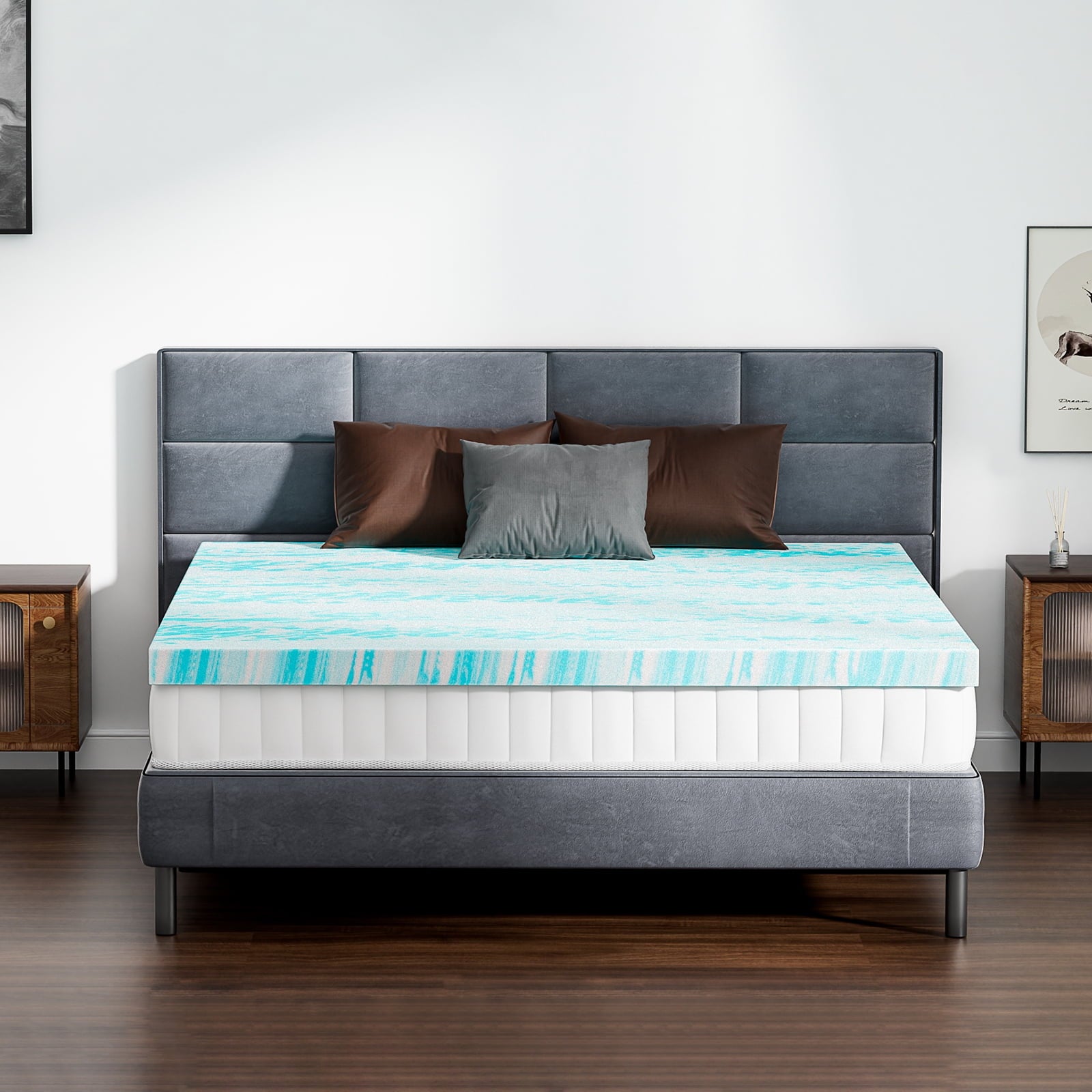 CONCETTA 4 Inch Queen Size Memory Foam Mattress Topper with Cooling Gel, Pressure Relief for Back Pain, Comfort Bed Topper, CertiPUR-US Certified，Blue