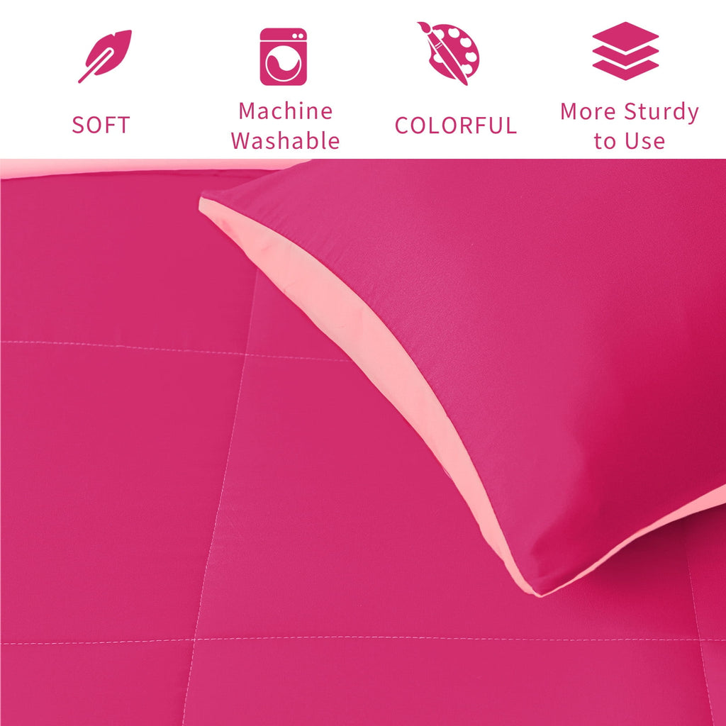 Exclusivo Mezcla Lightweight Reversible 3-Piece Comforter Set All Seasons, Down Alternative Comforter with 2 Pillow Shams, Queen Size, Hot Pink/Blush Pink