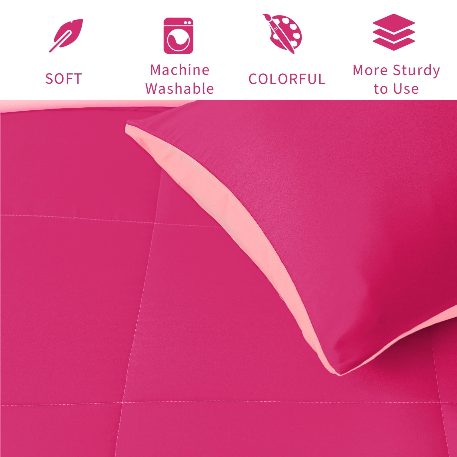 Exclusivo Mezcla Lightweight Reversible 3-Piece Comforter Set All Seasons, Down Alternative Comforter with 2 Pillow Shams, Queen Size, Hot Pink/Blush Pink