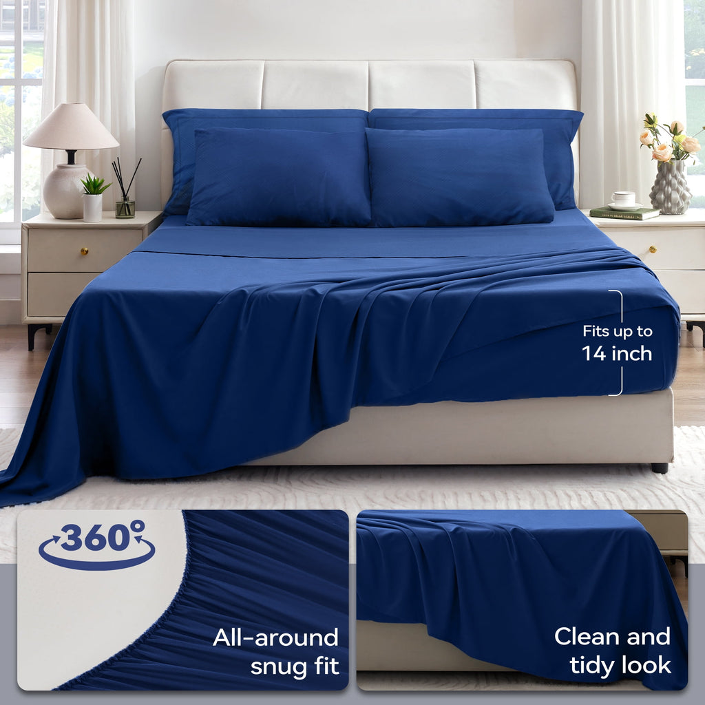 BDEUS 7 Pieces Comforter Set Queen，Bed in A bag，All Seasons Bedding sets with Comforter,Fitted Sheet,Flat Sheet,Pillowcases & Shames，dark blue