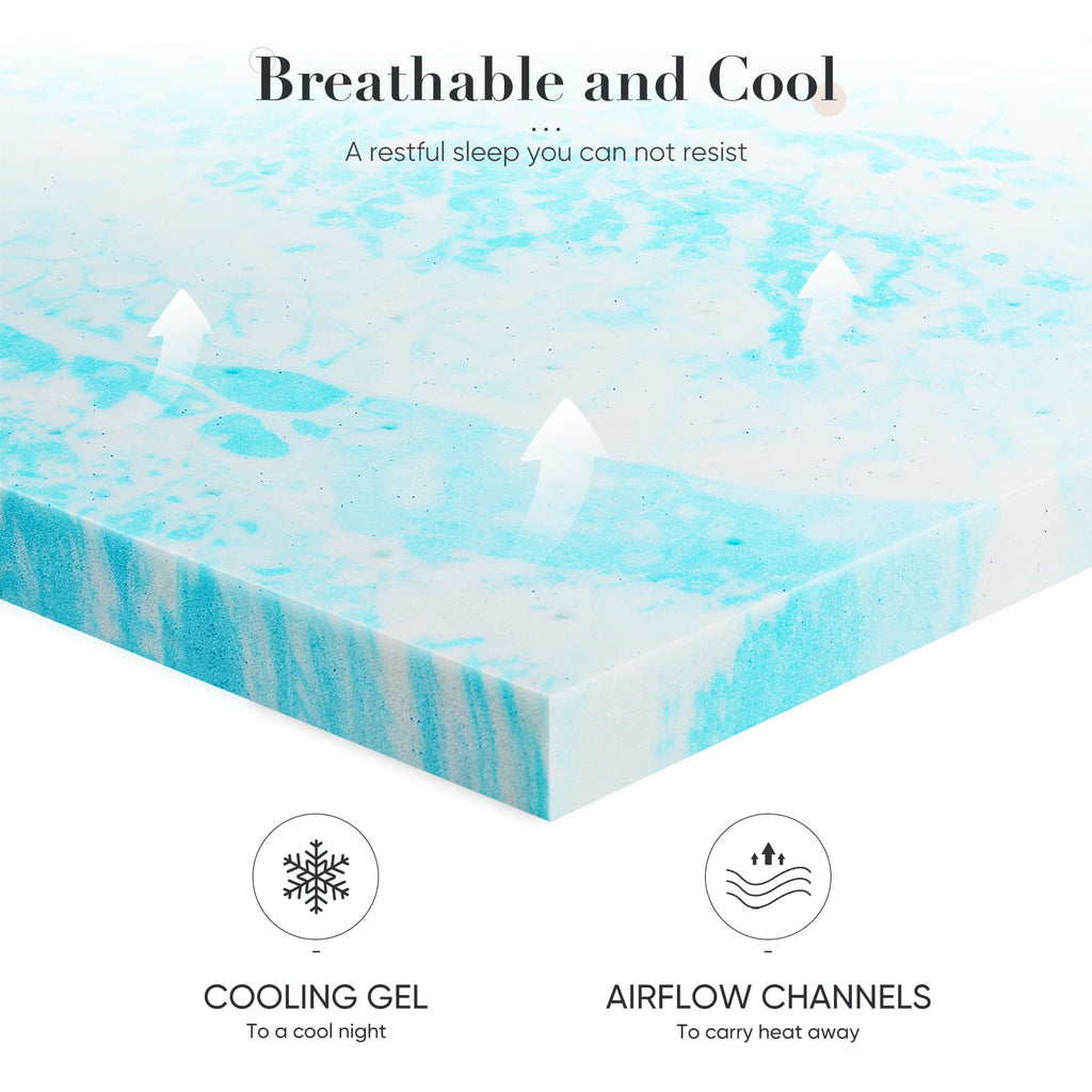 CONCETTA 4 Inch Queen Size Memory Foam Mattress Topper with Cooling Gel, Pressure Relief for Back Pain, Comfort Bed Topper, CertiPUR-US Certified，Blue
